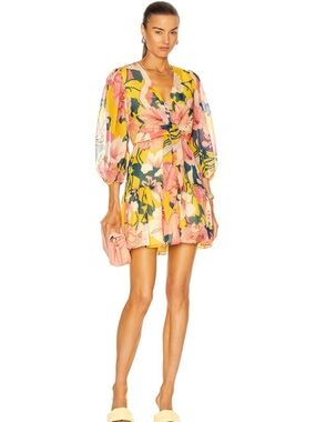 Alexis Yellow Floral Puff Sleeve Mini Dress size small